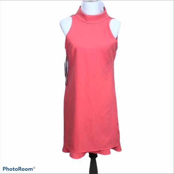 Vince Camuto sleeveless back zip crepe shift dress in poppy orange - Picture 6 of 12